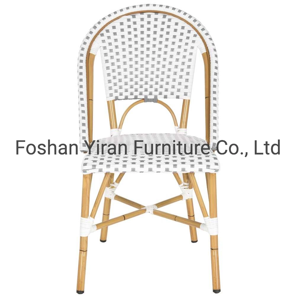 Weatherproof Stackable Outdoor Aluminum Rattan Bistro Dining Chair with Vintage French Design