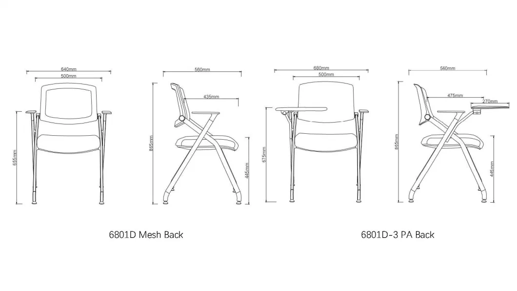 Foshan Factory Hot Sell Foldable Space Saving Durable Molded Seat Meeting Training Chair with Writing Board in Mesh