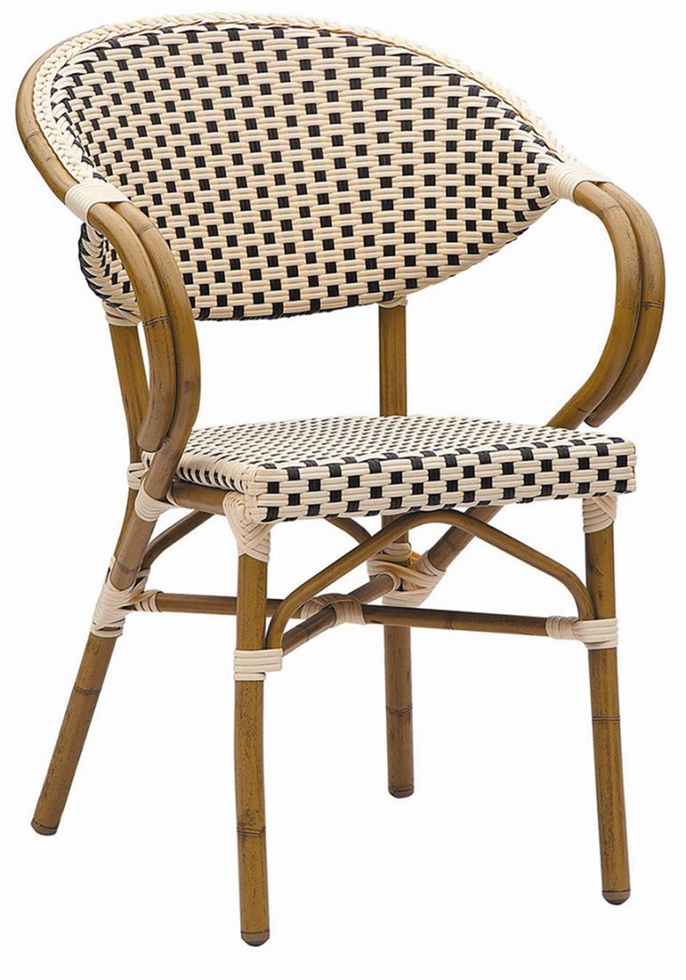 New Trendy Design Outdoor Garden Restaurant Dining Yellow Rattan Aluminum Woven Armchair