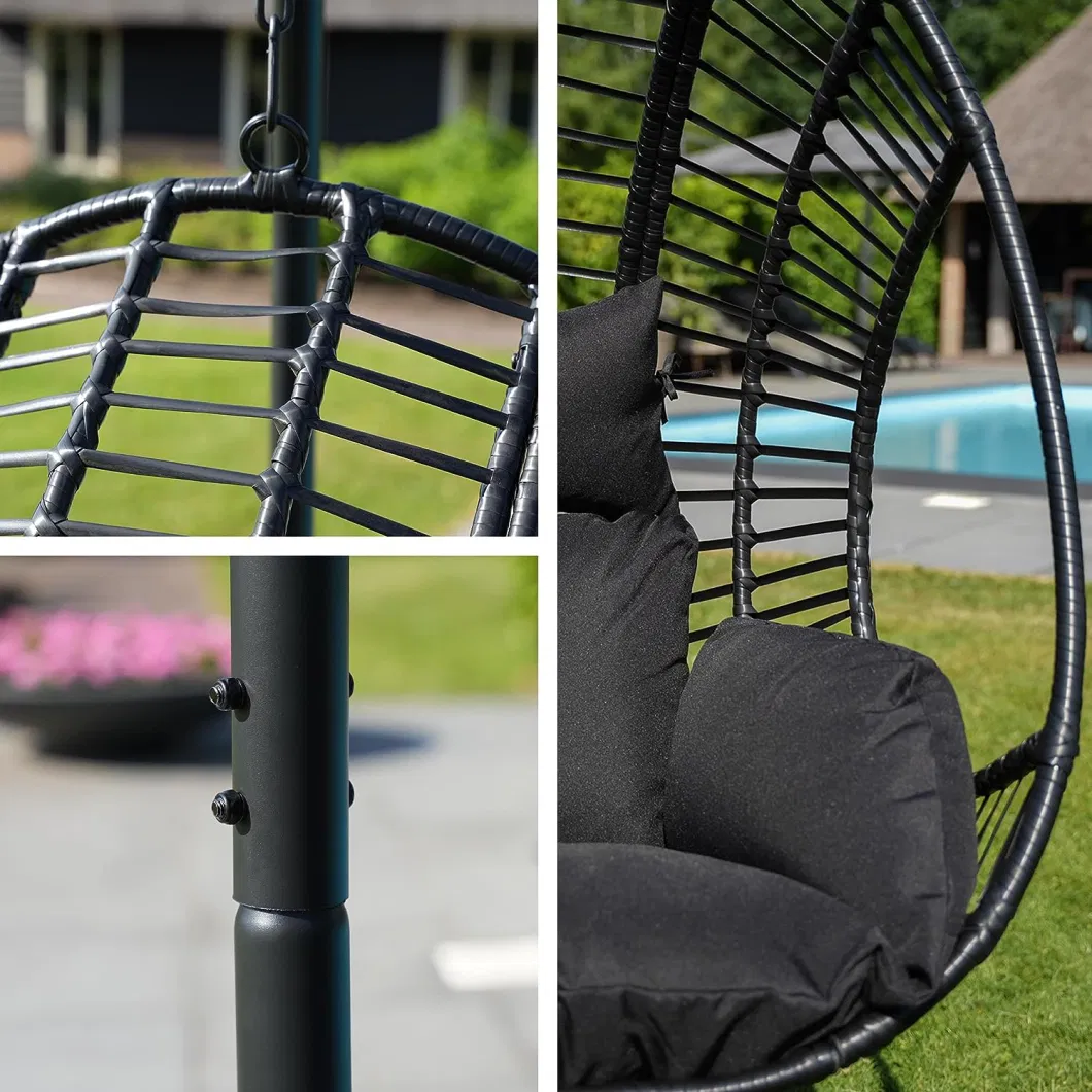 Outdoor Garden Chair Black Folding Swing UV Resistant Wicker Hanging Lounge PE Rattan Swing Chair