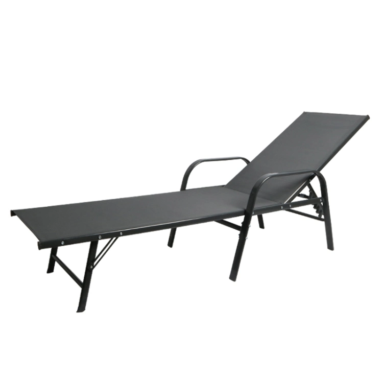 Outdoor Furniture Steel Furniture Sling Reclining Beach Sun Lounger with Wheels