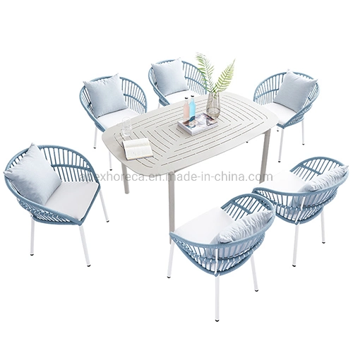 Modern Aluminum Outdoor Patio Woven-Rope Restaurant Table Chair Furniture Set