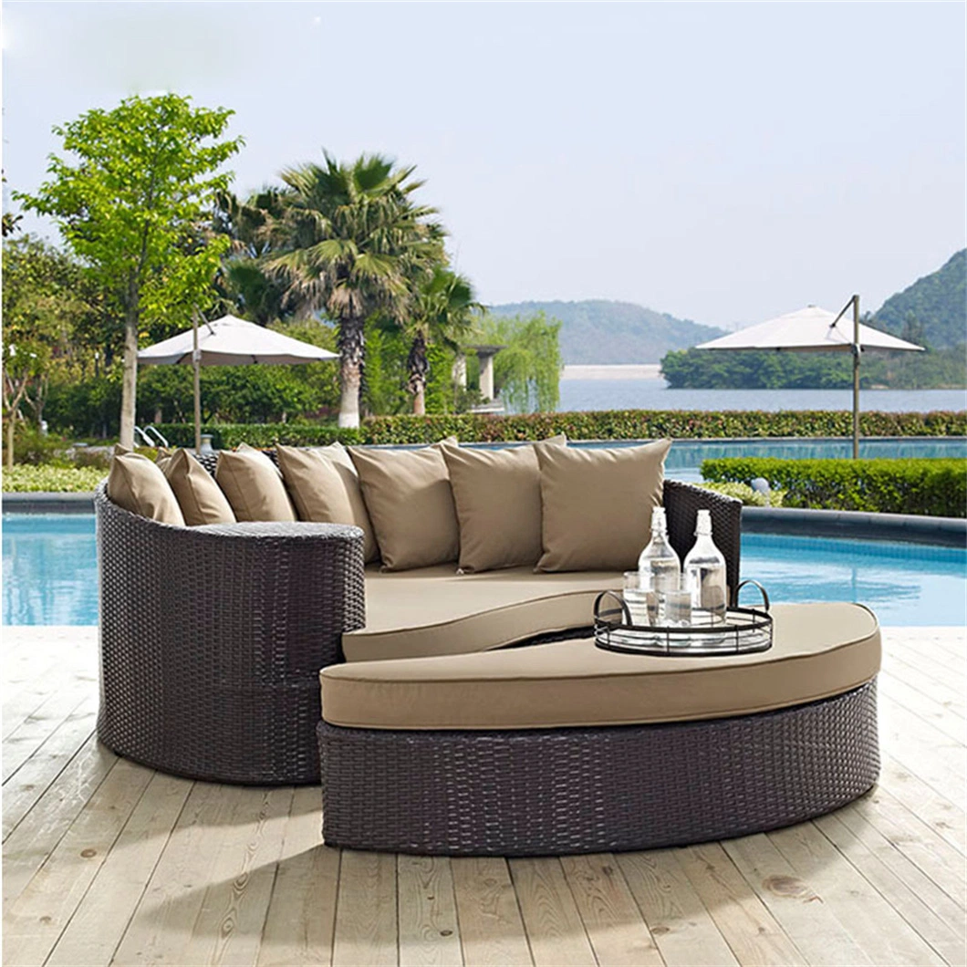 Factory Outlets Patio Rattan Garden Furniture Round Rattan Daybed Outdoor Pool Beach Sunbed Sun Lounger