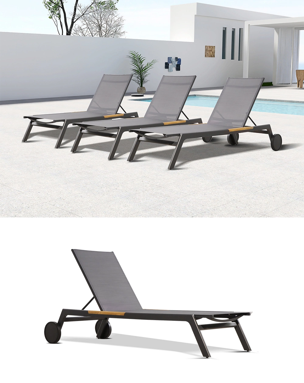 Poolside Furniture Beach Outdoor Aluminum Frame Powder Coating Textiline Sun Lounger