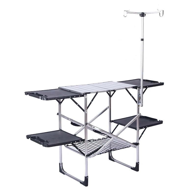 Folding Camping Kitchen Table, Portable Aluminum Picnic Table Outdoor Quick Set-up Dining Table Cook Station Table for BBQ Party