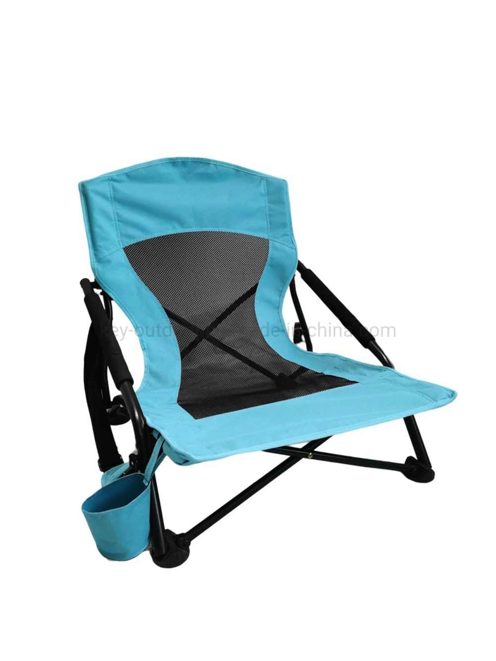 Outdoor Low Sling Beach Chairs, Folding Low/High Mesh Reclining Back Low Seat Beach Fishing Camping Chair for Adults with Headrest, Cup Holder