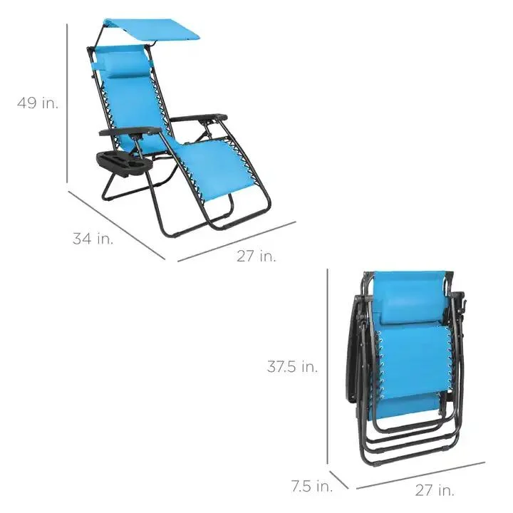 Outdoor Beach Chair with Folding Sun Visor, Folding Deck Chair