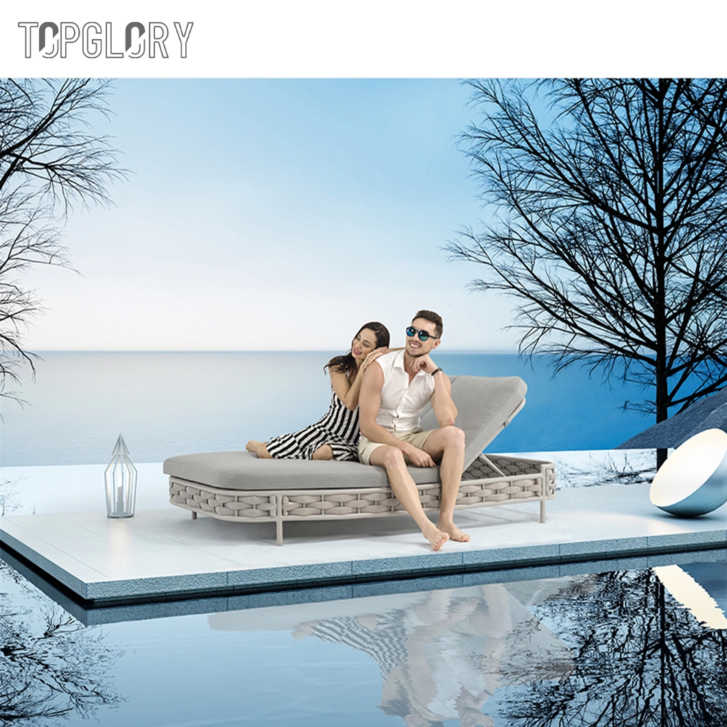 Outdoor Patio Garden Furniture Courtyard Luxury Aluminum Chaise Double Bed Sun Lounger