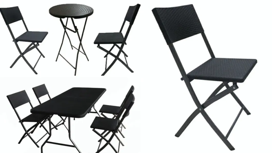 Modern Style Furniture Portable Outdoors Garden Plastic Outdoor HDPE Black Folding Chair with Rattan Design