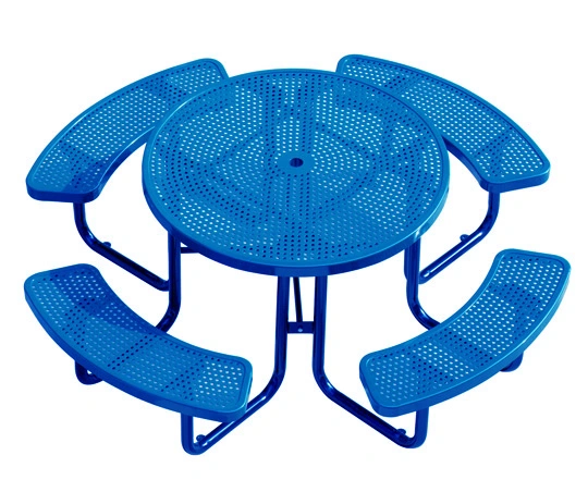 Outdoor Patio Furniture Circle Steel Picnic Camping Table with Bench Outside Heavy Duty Metal Round Dining Table and Chair