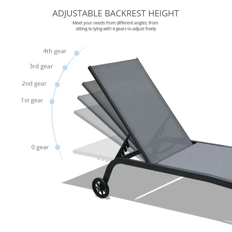 Modern Outdoor Furniture Steel Furniture Sling Reclining Beach Sun Lounger with Wheels