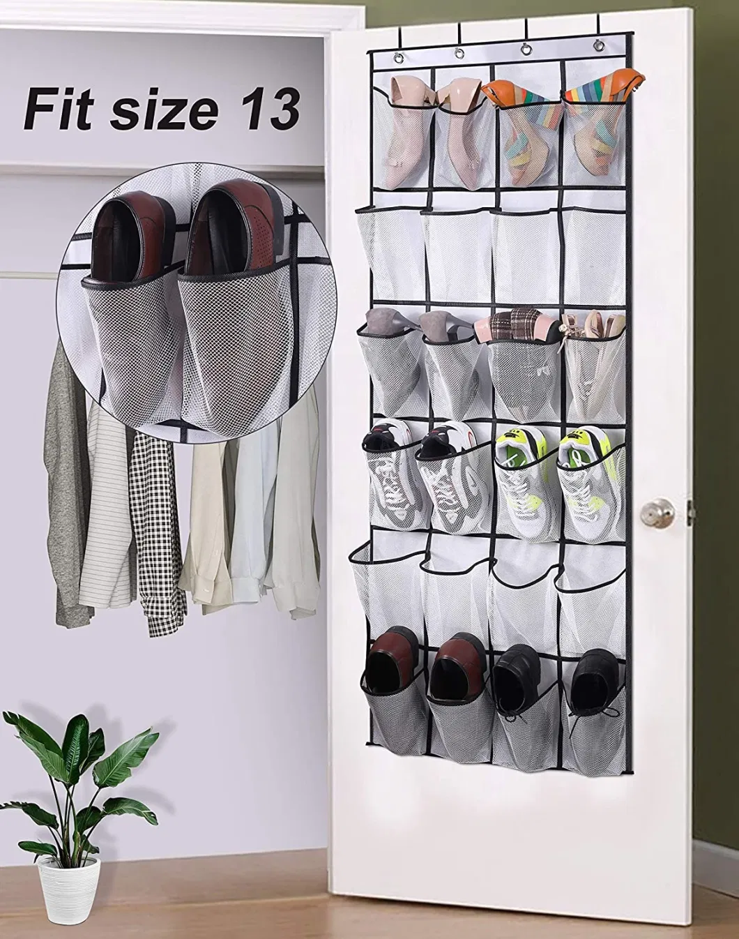 Foldable 24 Large Mesh Pockets Over The Door Shoe Hanging Organizer Shoe Rack