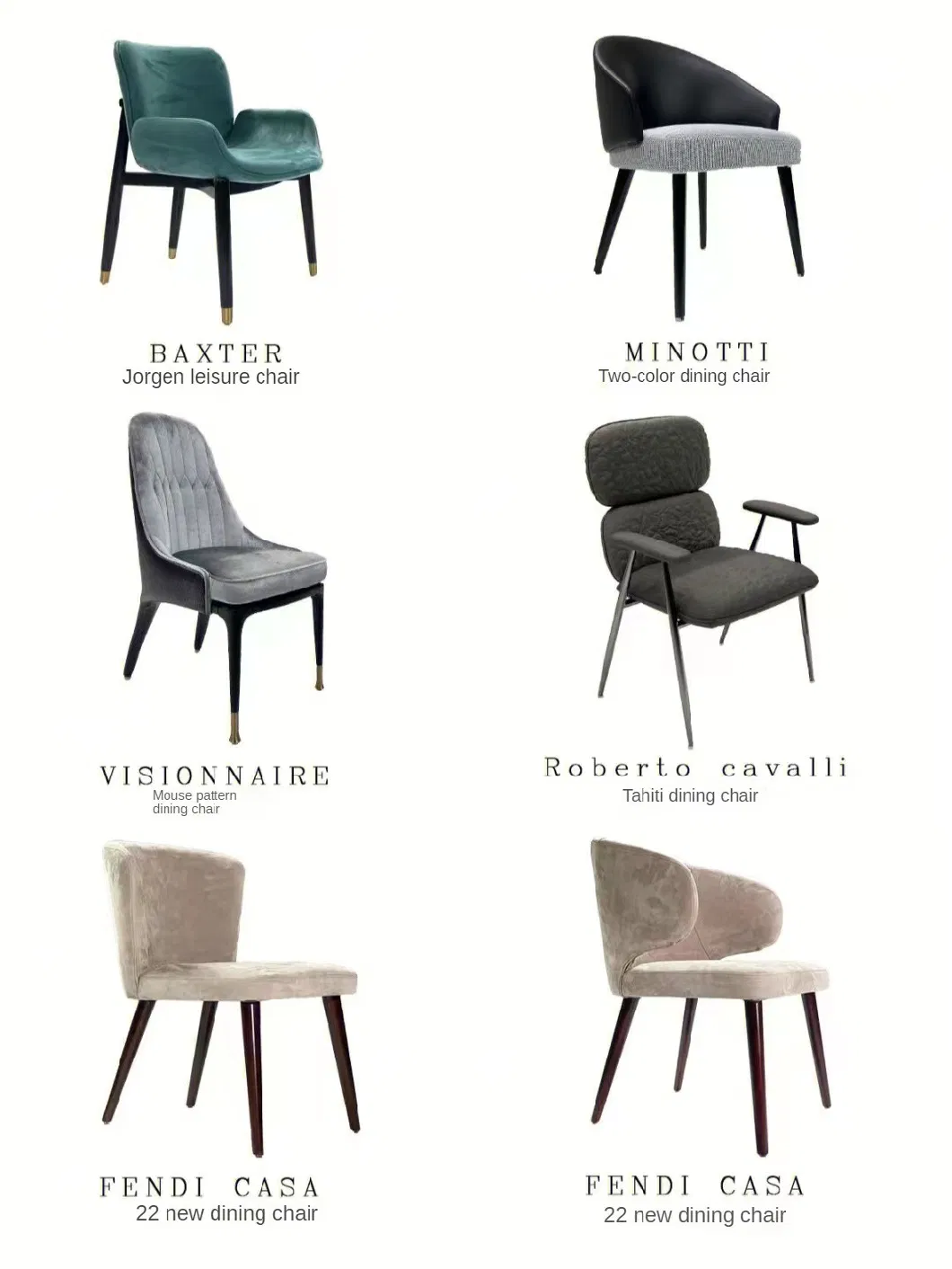 Brand New Italian Modern Design Metal Dining Chair with Armrests