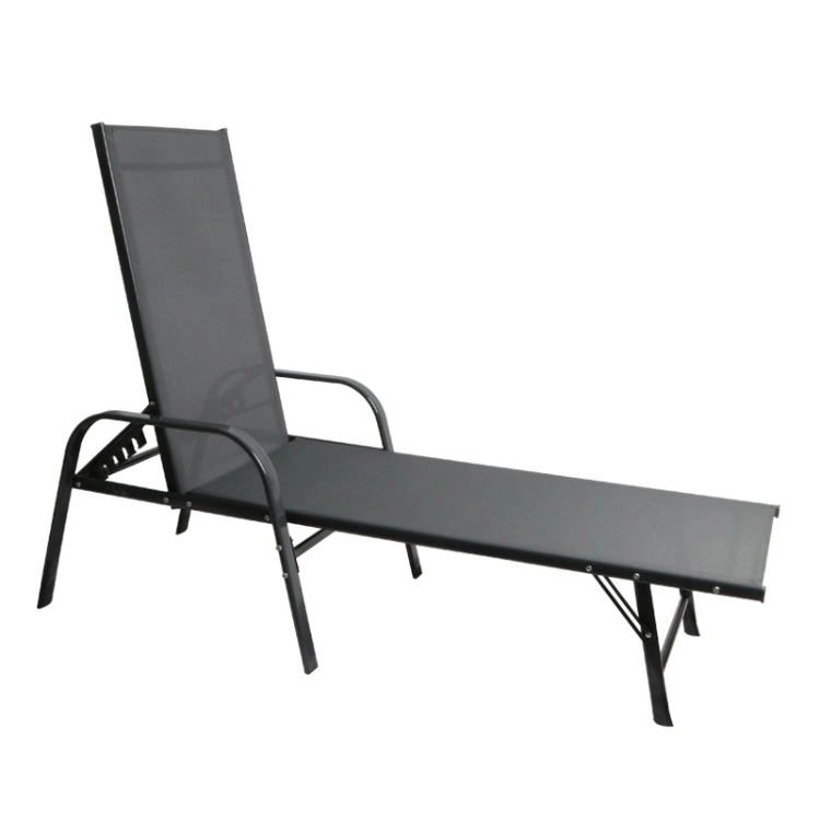 Outdoor Furniture Steel Furniture Sling Reclining Beach Sun Lounger with Wheels