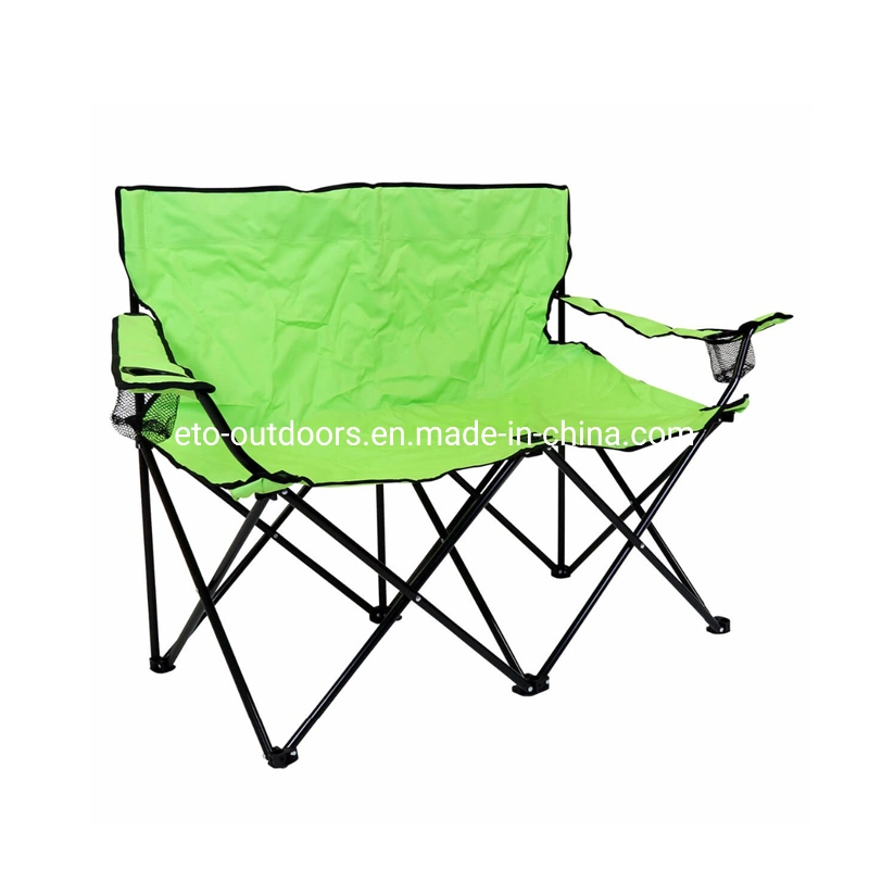 Outdoor Furniture Cheap Promotion Double 2 Seat Metal Fabric Folding Camping Chair