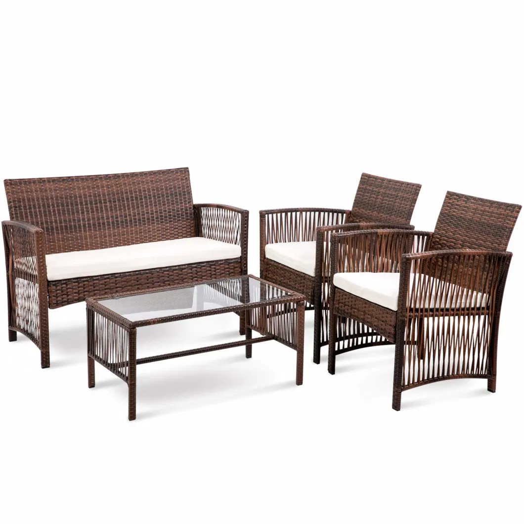 Modern Outdoor Garden, Patio 4 Piece Seat - Gray, Espresso Wicker Sofa Furniture Set (Espresso) Outdoor Rattan Furniture Sets