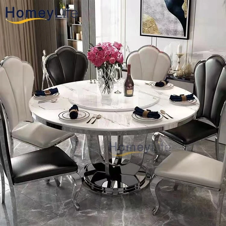 Modern Round Oval Square Tempered Glass Marble Top Table Set Wedding Chair Furniture Household Ball Seat People Stainless Steel Dining Table