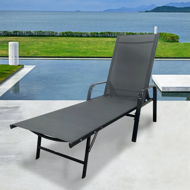 Outdoor Furniture Steel Furniture Sling Reclining Beach Sun Lounger with Wheels