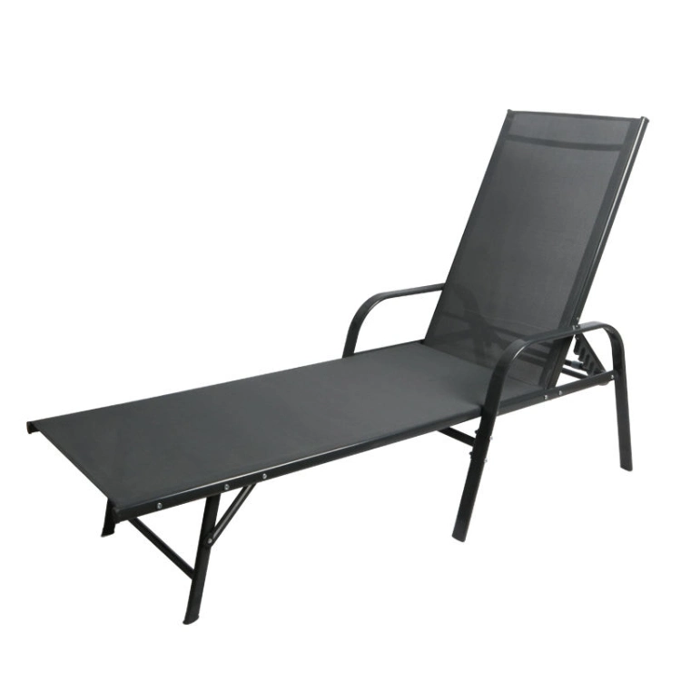 Outdoor Furniture Steel Furniture Sling Reclining Beach Sun Lounger with Wheels