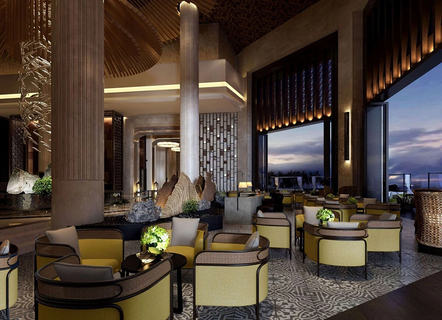 Hilton Hotel Lobby Furniture Lounge Areas Modern Wooden Chair Luxury Hotel Restaurant Cafe Table and Chairs