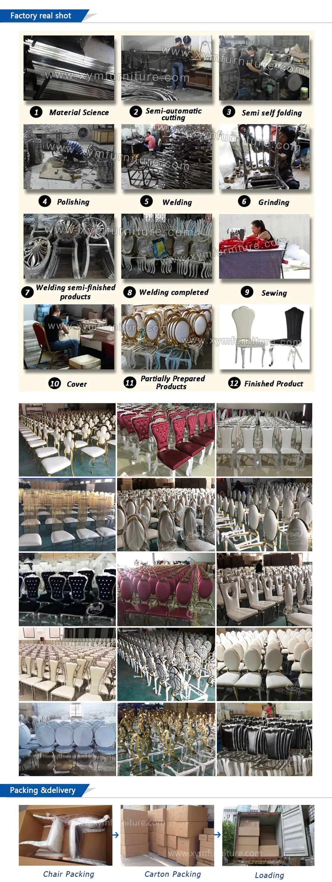 Hotel Furniture Gold Stackable Stainless Steel Round Back PU Restaurant Banquet Chairs