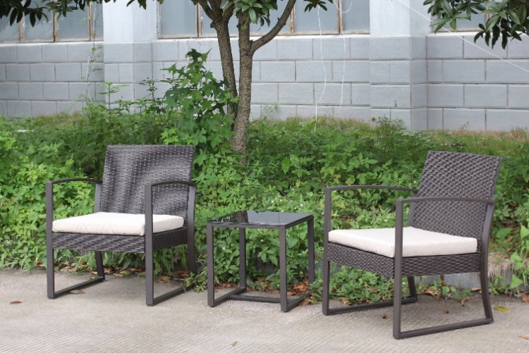 Outdoor Table 3 Piece Furniture Patio Waterproof Cushioned Plastic Rattan Wicker Set