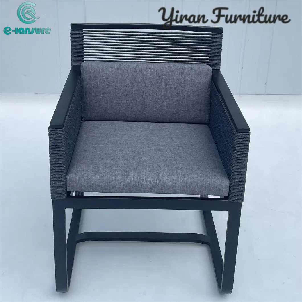 Modern Home Furniture Hot Sale Black Rope Metal Aluminum Frame Chair for Home and Garden and Hotel