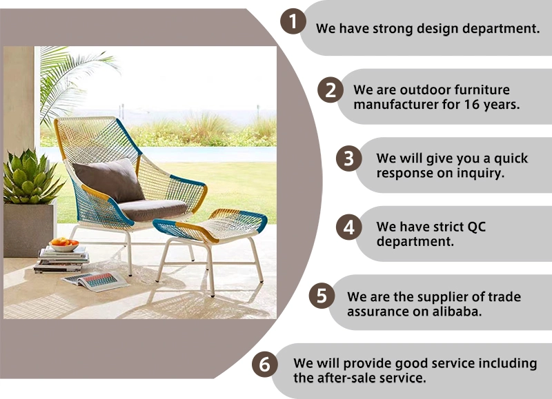 Leisure Hotel Metal Frame Outdoor Garden PVC Woven Rope Chair for Courtyard