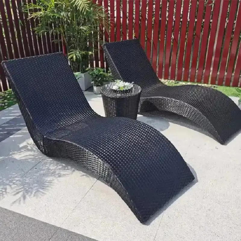 Rattan Wicker Reclining Swimming Pool Furniture Plastic Chaise Sunbed Leisure Lounge