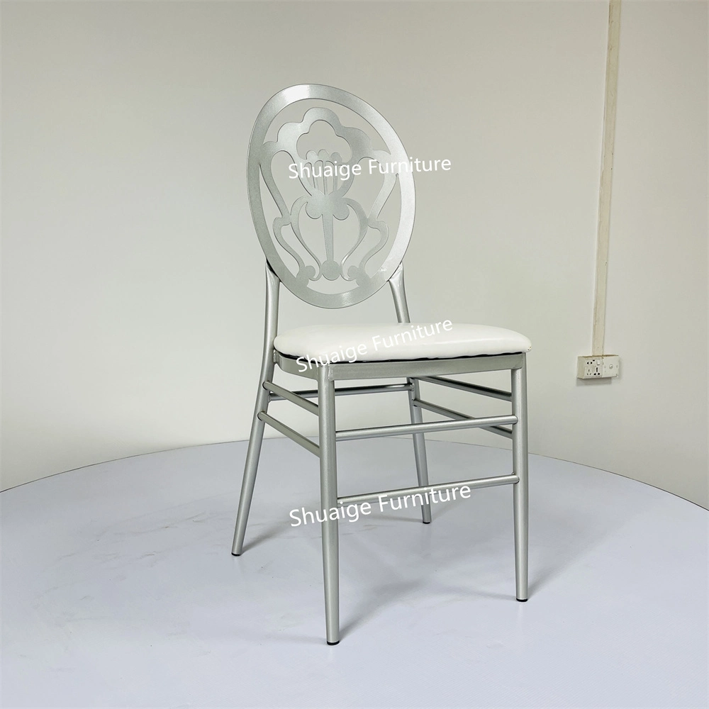 Round Back Gray Color Metal Frame White PU Cushion Dining Banquet Chair