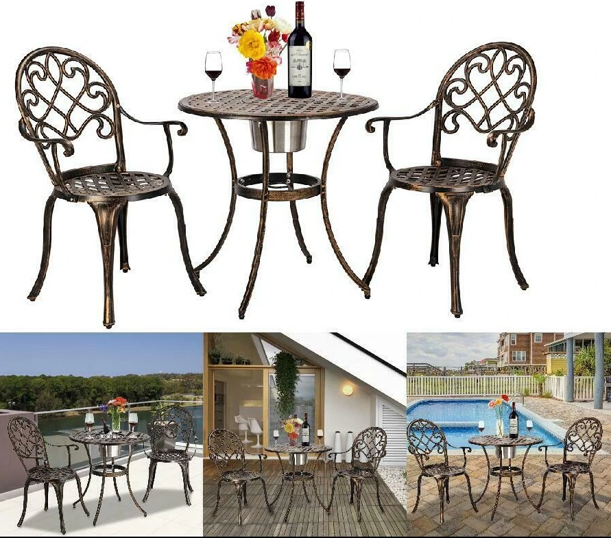 Black Patio Bistro Table Set Cast Aluminum 3PC Bistro Furniture Set