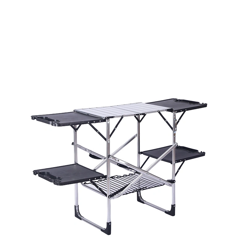 Folding Camping Kitchen Table, Portable Aluminum Picnic Table Outdoor Quick Set-up Dining Table Cook Station Table for BBQ Party