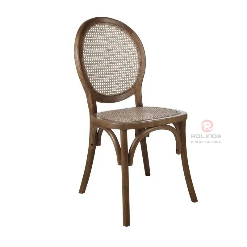 Round Back Rattan Wood Classic Style Event Renal Bistro Chair