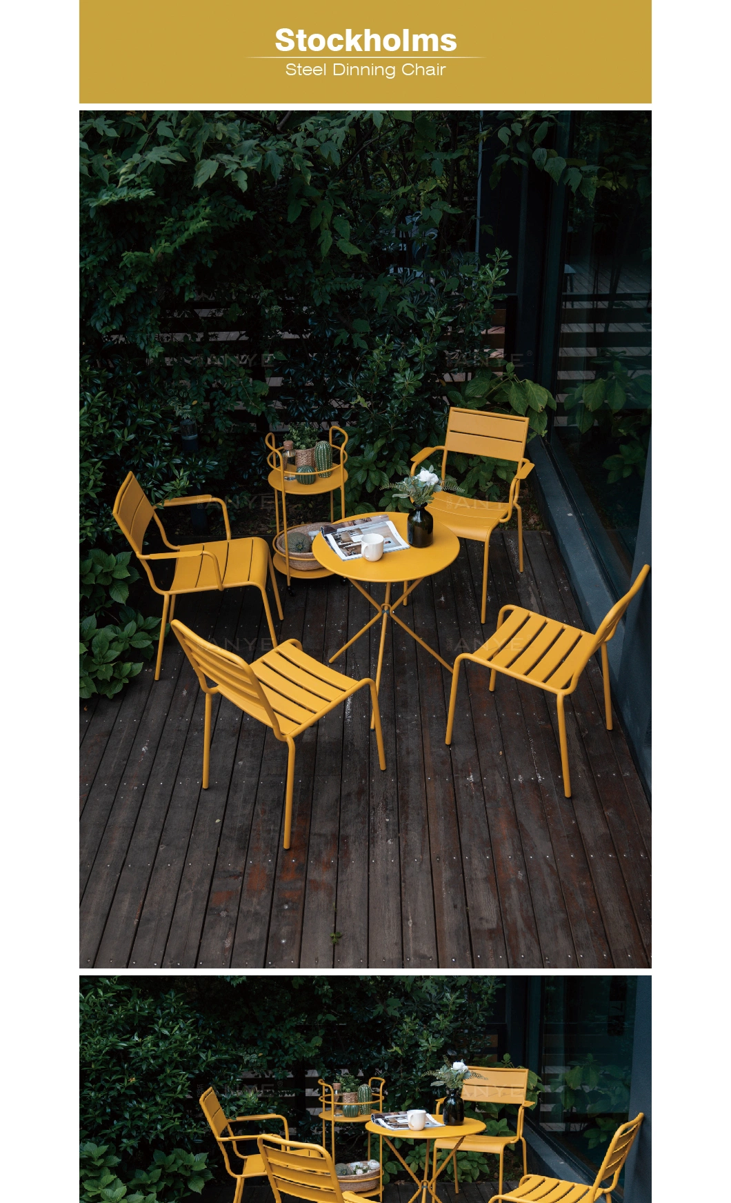 All Weather Resistant Durable Metal Outdoor Leisure Furniture Home Patio Balcony Garden Stackable Chairs