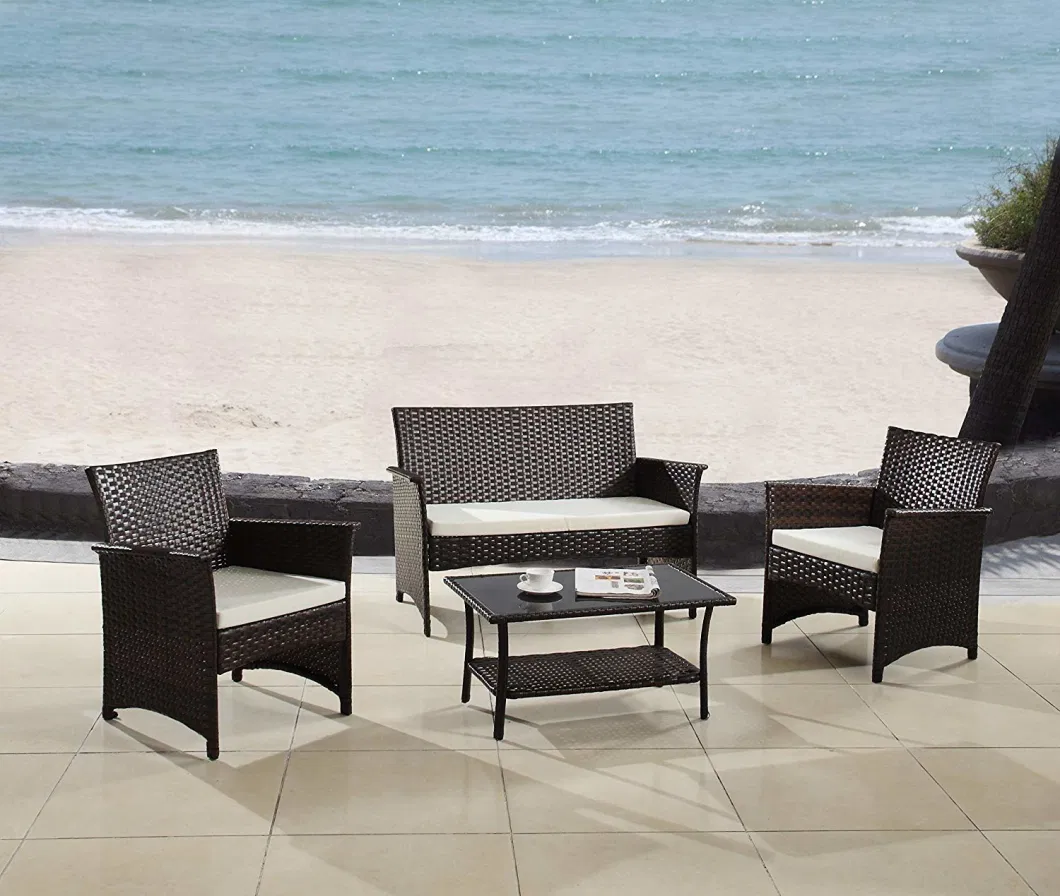 Modern Outdoor Garden, Patio 4 Piece Seat - Gray, Espresso Wicker Sofa Furniture Set (Espresso) Outdoor Rattan Furniture Sets