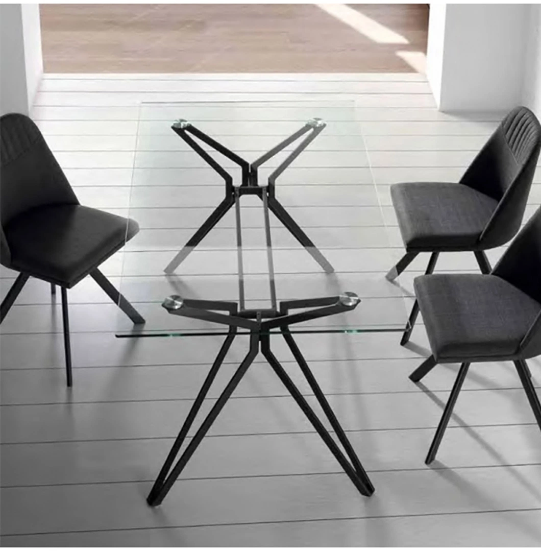 Wholesale Modern Luxury Design Glass Top Dining Room Table Stainless Steel Dining Table Set