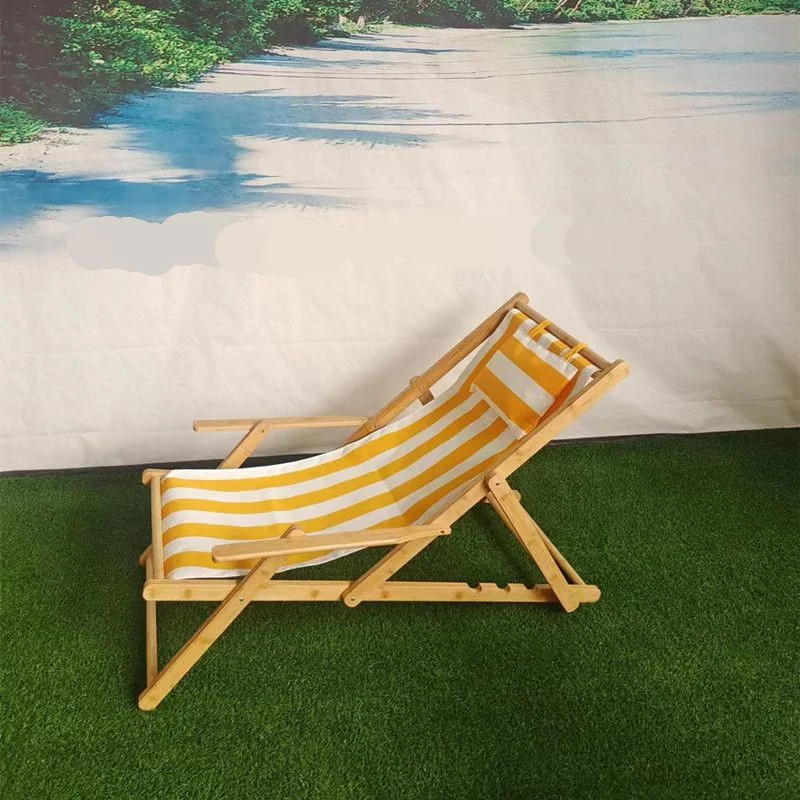 Picture Printed Wooden Deck Chair Folding Garden Beach Seaside Deckchair Stripe Garden Seaside Sunny Beach Recliner