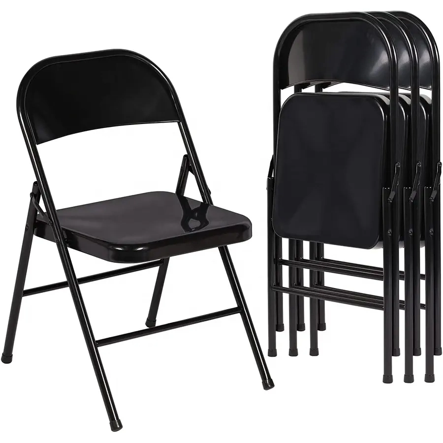 Outdoor Metal Steel Folding Chair with Black PU Upholstered Seat