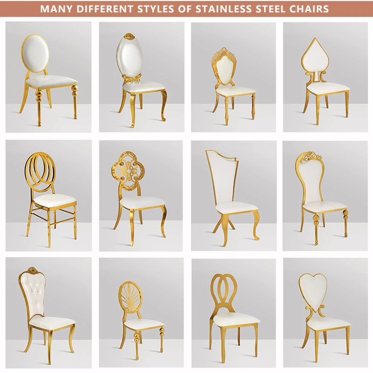 Hotel Furniture Gold Stackable Stainless Steel Round Back PU Restaurant Banquet Chairs