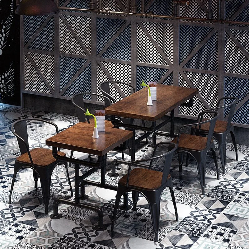 Trending Industrial Buffet Food Court Restaurant Furniture Metal Dining Table and 4 Chairs