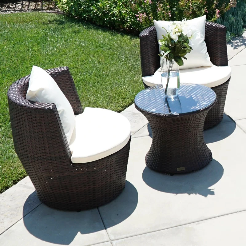 Outdoor Garden Patio Furniture Rattan Bistro Sofa Set 3PCS