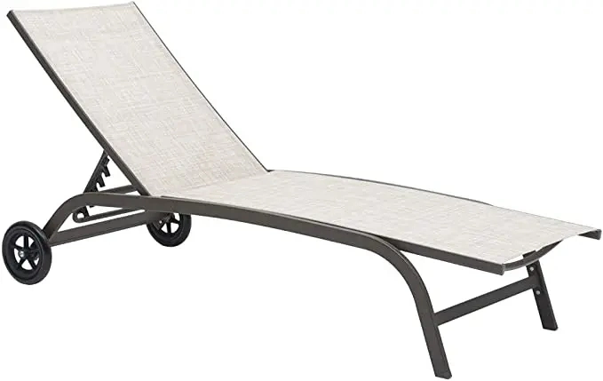 Modern Outdoor Furniture Steel Furniture Sling Reclining Beach Sun Lounger with Wheels