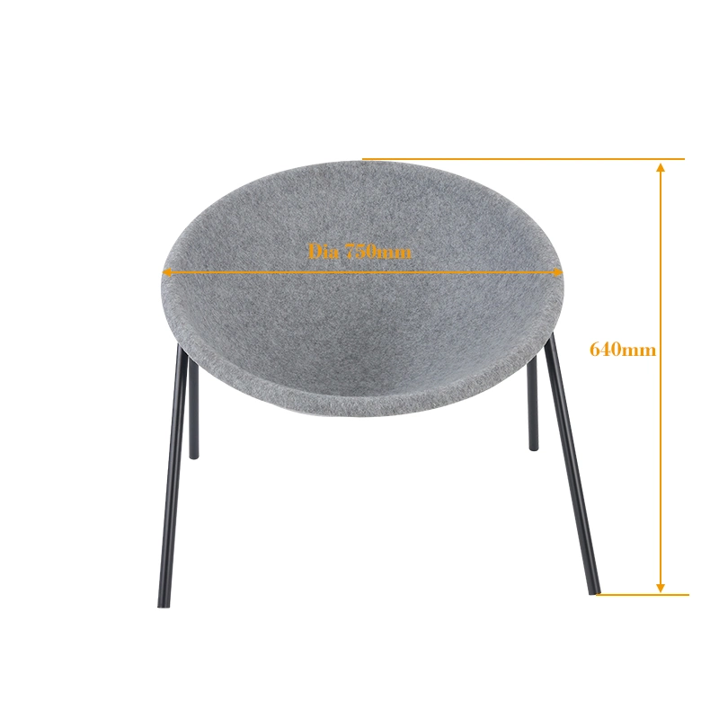 Modern High Quality Chair Pet Felt Home Chair Popular Round Sleep Chair with Metal Black Legs New Design Commercial Furniture