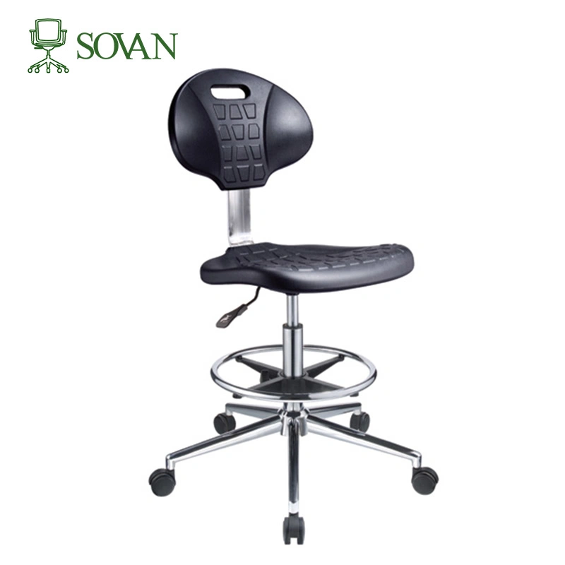 Round Pattern Chair Set PU Seat Back Bar Lab School Office Chair High Stool with Foot Ring Loop Pedal Plastic Component Wholesale Manufacture Metal Stainless