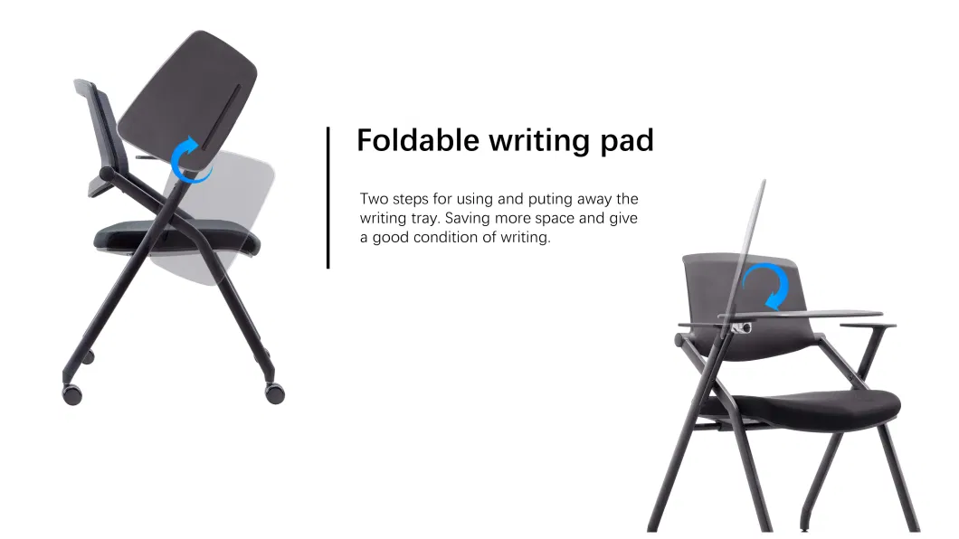 Foshan Factory Hot Sell Foldable Space Saving Durable Molded Seat Meeting Training Chair with Writing Board in Mesh