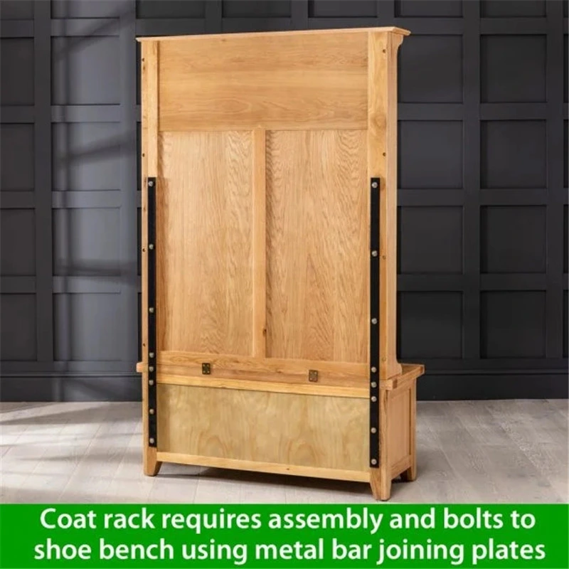 Chinese Bespoke Customization Large Natural Solid Oak Wooden Coat Clothes Display Rack with Multiple Shoes Open Storage Cabinet in Hallyway Entrance Furniture