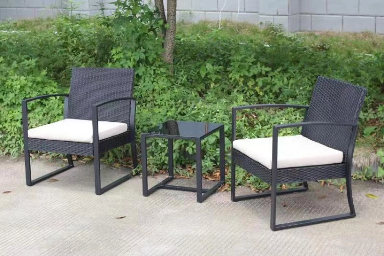 Outdoor Table 3 Piece Furniture Patio Waterproof Cushioned Plastic Rattan Wicker Set