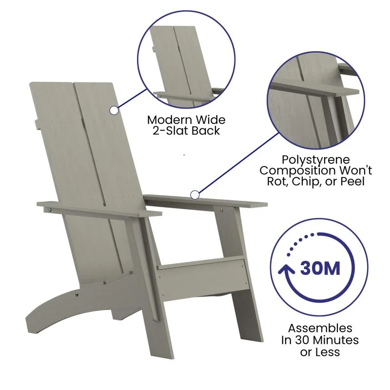 Outdoor Adirondack Chair for Garden Porch Patio Deck Backyard, Weather Resistant Accent Furniture in Gray