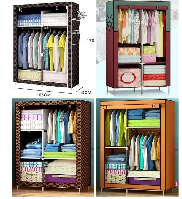 Simple Cloth Wardrobe Baby Storage Cabinets Folding Steel Individual Small Wardrobe (FW-31)