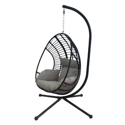 Outdoor Garden Chair Black Folding Swing UV Resistant Wicker Hanging Lounge PE Rattan Swing Chair